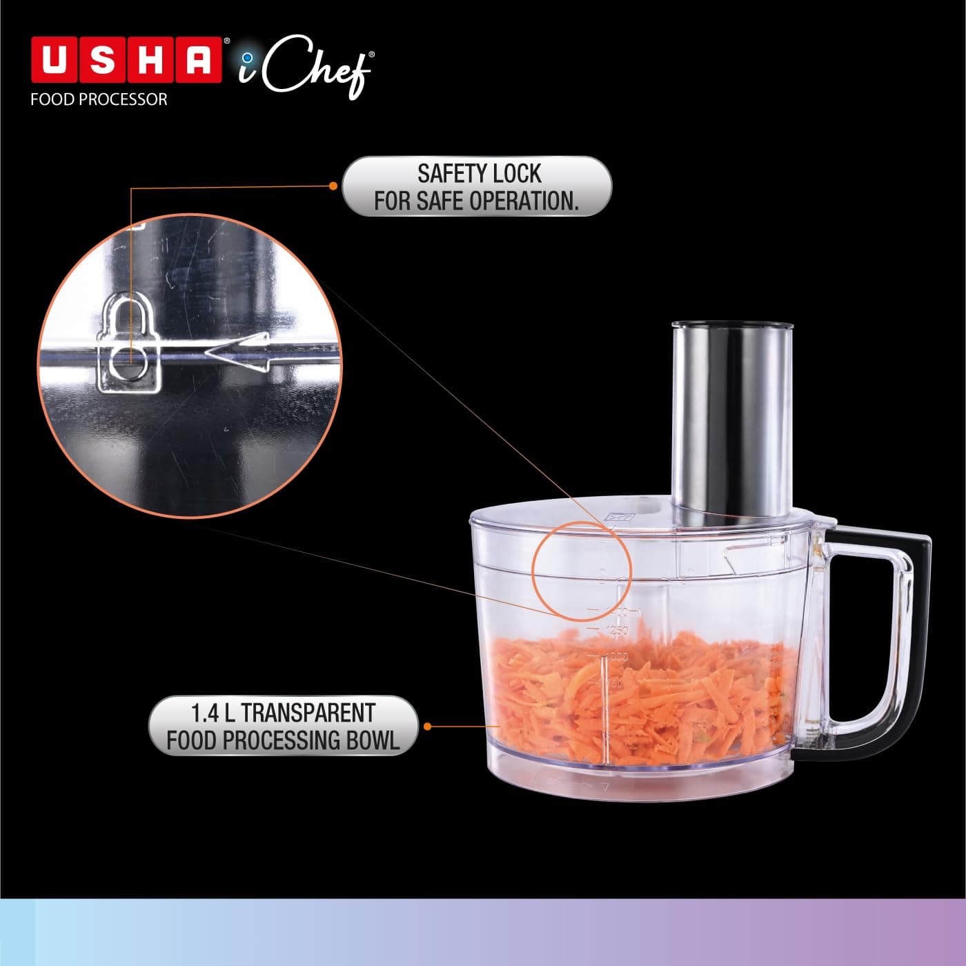 USHA ICHEF FOOD PROCESSOR 800W BLK preview 3