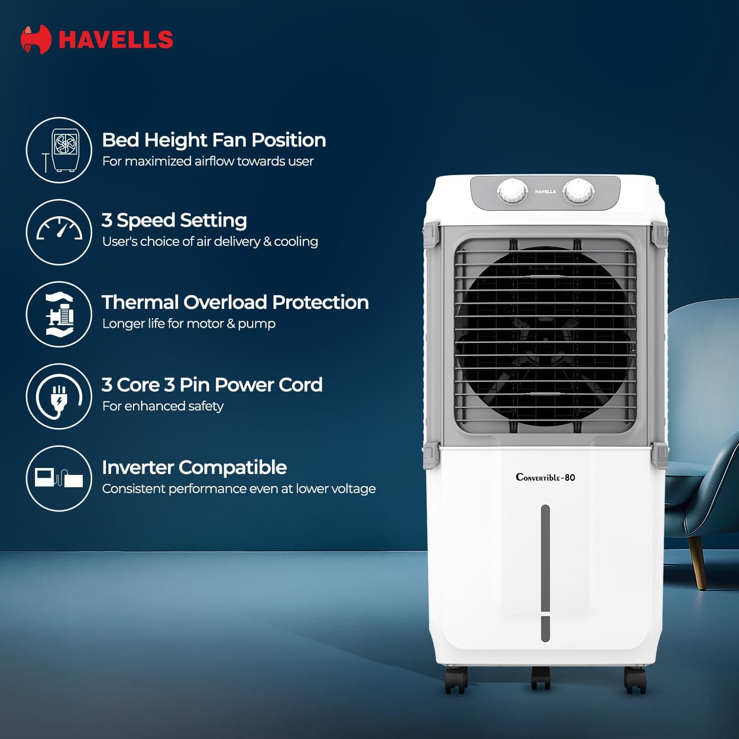 HAVELLS AIR COOLER KACE DESERT 80L WHT-GREY preview 3