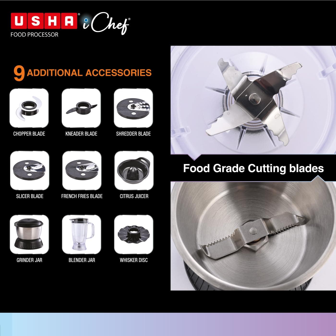 USHA ICHEF FOOD PROCESSOR 800W BLK preview 2