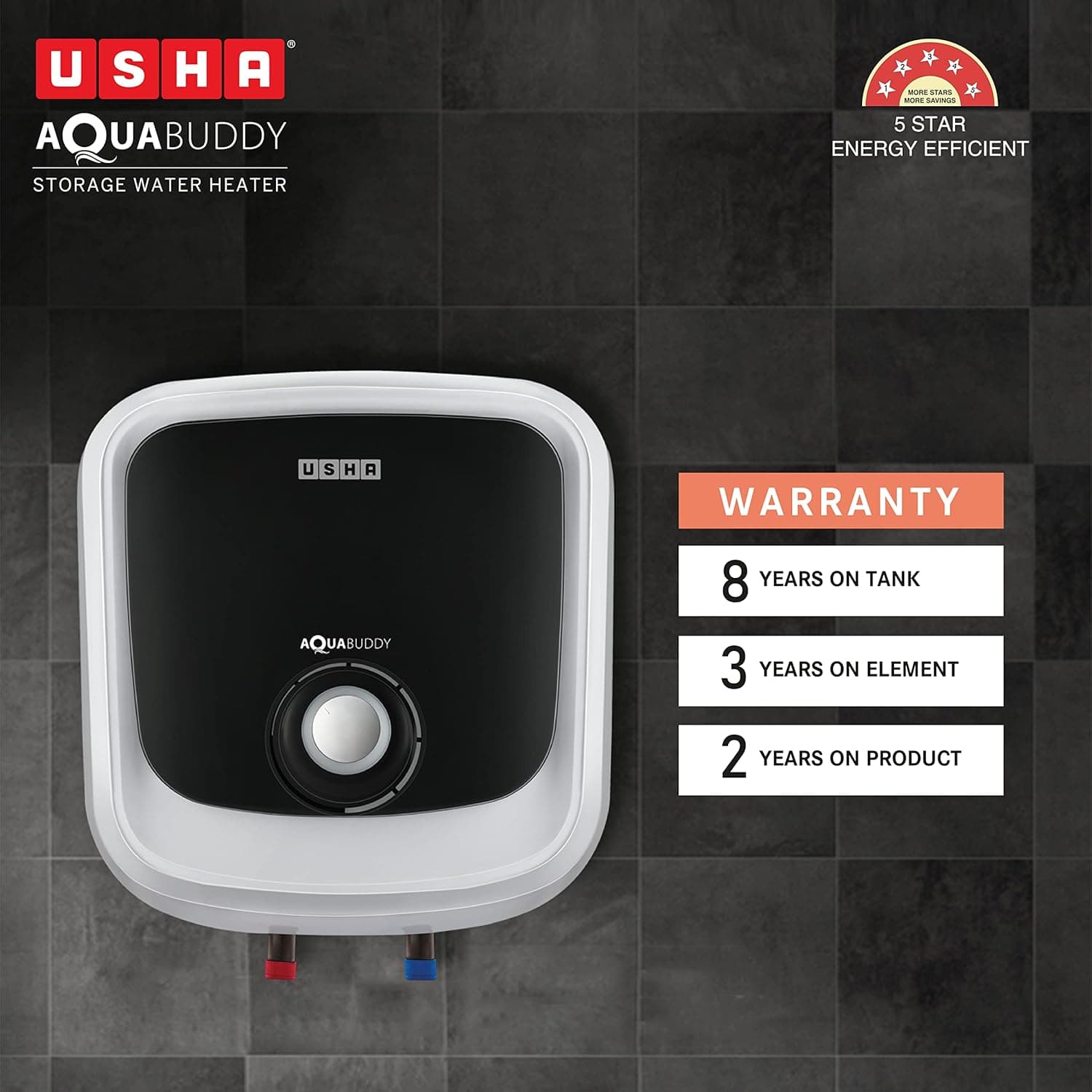 USHA GEYSER SWH AQUABUDDY 15L WHITE BLACK preview 6