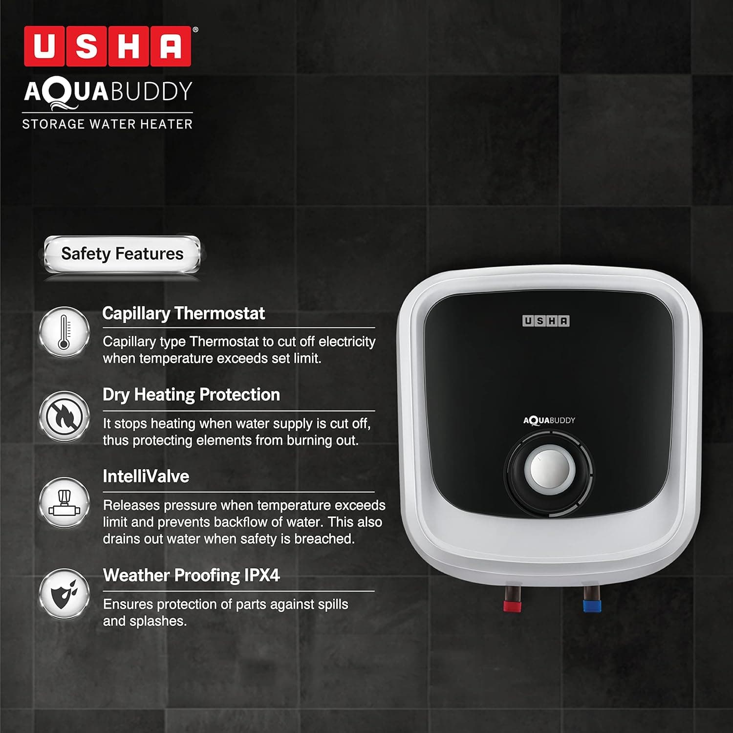 USHA GEYSER SWH AQUABUDDY 15L WHITE BLACK preview 5