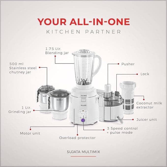 SUJATA MULTIMIX JUICER MIXER GRINDER 900 WATTS DOUBLE BALL preview 7