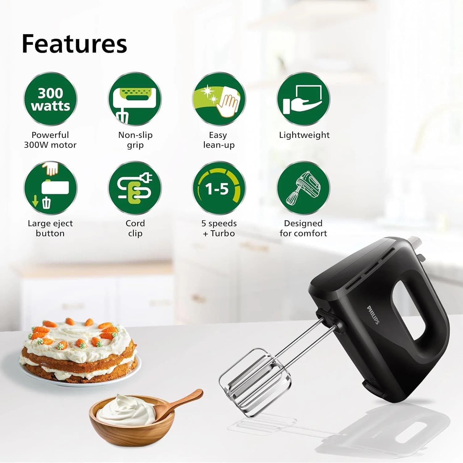 PHILIPS 300W LIGHTWEIGHT HAND MIXER HR3720/10 preview 4