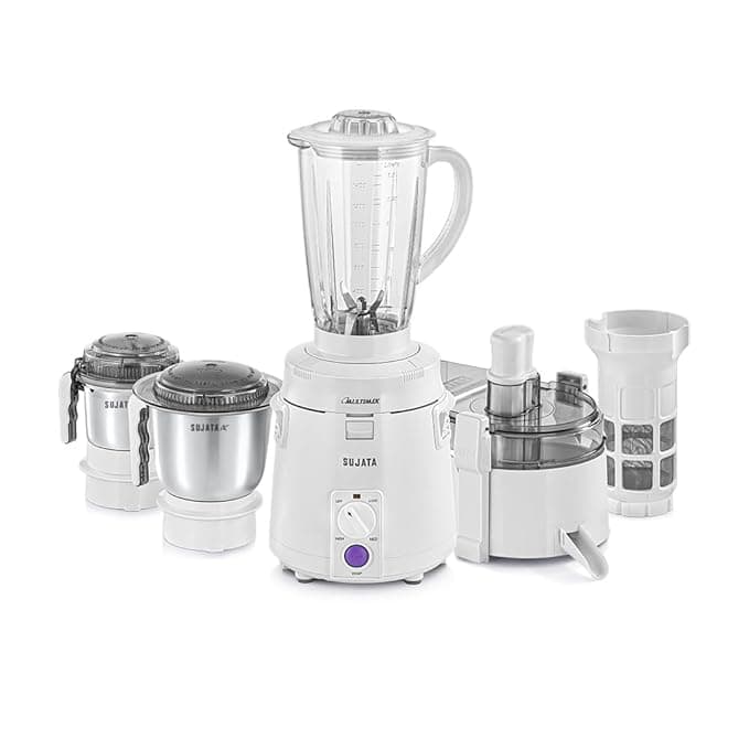 Sujata Multimix 900W juicer mixer grinder with 3 jars and coconut milk extractor in white