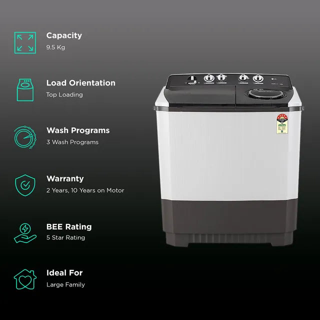 LG P955ASGAZ ( 9.5 KG ) Semi Automatic Top Load Washing Machine