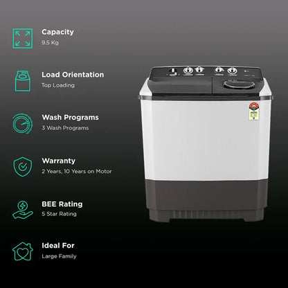 LG P955ASGAZ ( 9.5 KG ) Semi Automatic Top Load Washing Machine