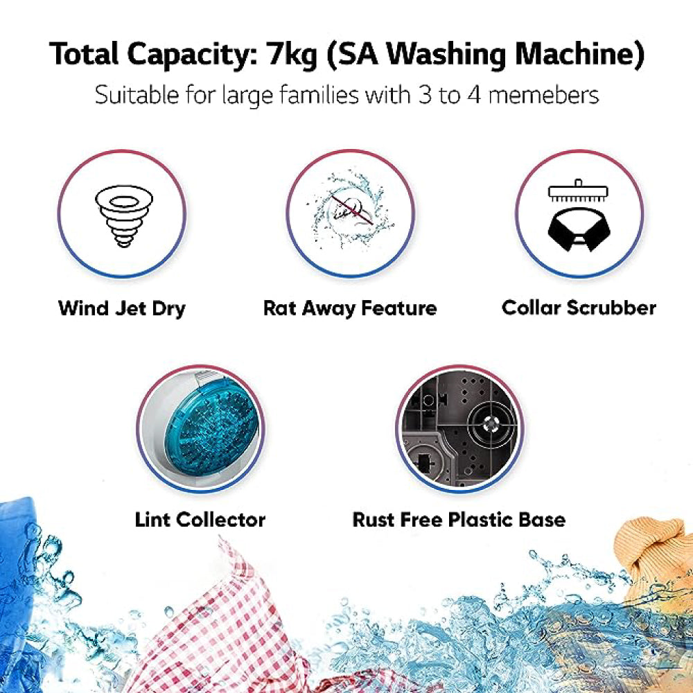 LG P7020NGAZ ( 7.0 KG ) Semi Automatic Top Load Washing Machine