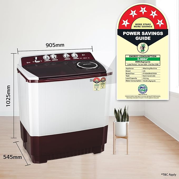 LG P105ASRAZ ( 10.5 KG ) Semi Automatic Top Load Washing Machine