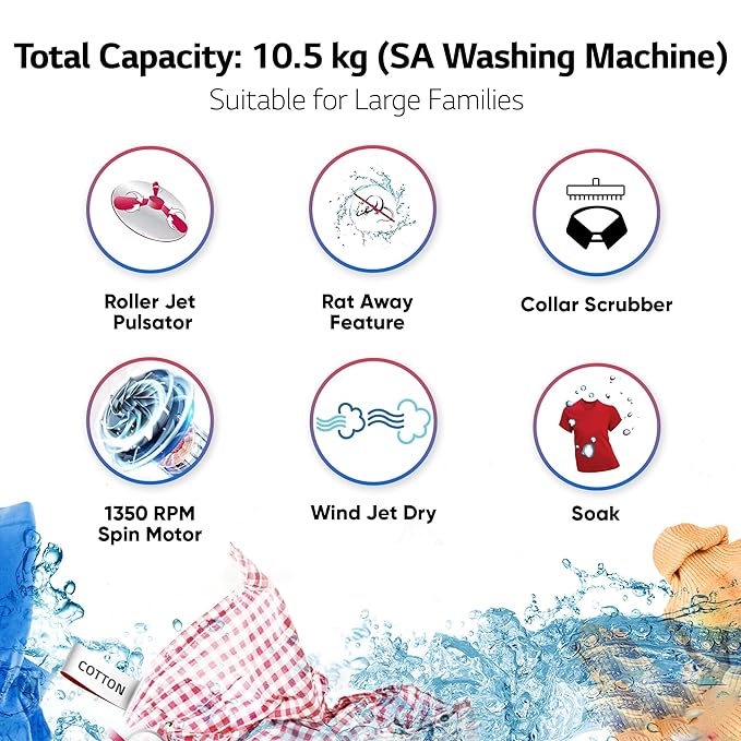 LG P105ASRAZ ( 10.5 KG ) Semi Automatic Top Load Washing Machine